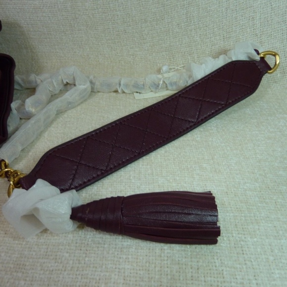 NEW Tory Burch Fleming Imperial Garnet Burgundy Leather Medium Bucket Tote Bag - Picture 9 of 12